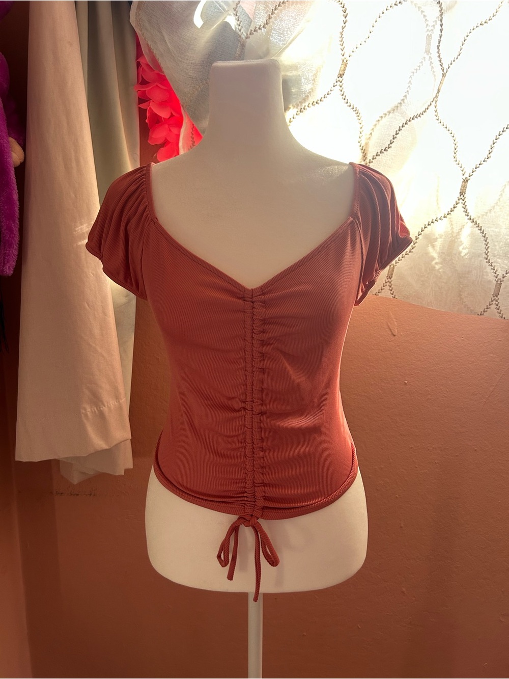 Ruched Rust Short Sleeve Crop Top